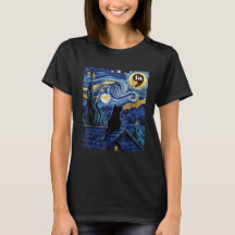 T-shirt Halloween Starry Night Black Cat Harris