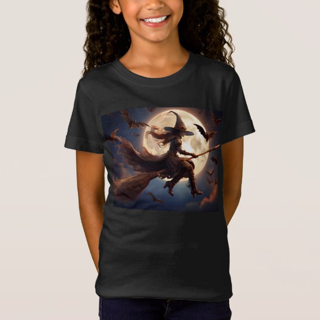 T-Shirt Halloween Steampunk Witch Vol au clair de lune (Devant)