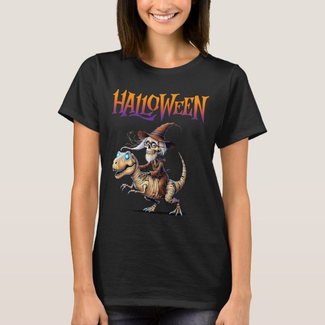 T-shirt Halloween T-rex Skeleton Ride (Devant)