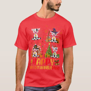 T-shirt Halloween Thanksgiving Christmas Cow Hallothanksma