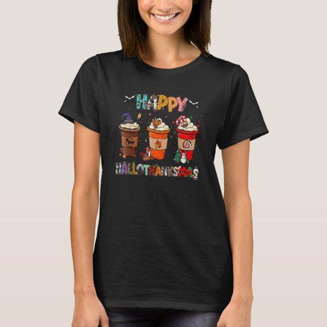 T-shirt Halloween Thanksgiving Christmas Happy Hallothanks (Devant)