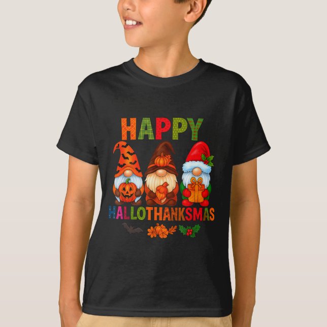 T-shirt Halloween Thanksgiving Christmas Happy Hallothanks (Devant)