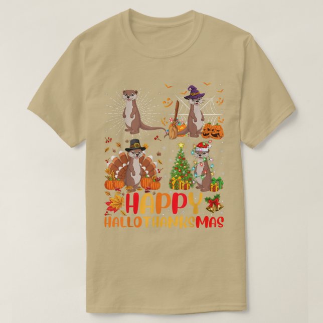 T-shirt Halloween Thanksgiving Christmas Sea Otter Hallowe (Design devant)