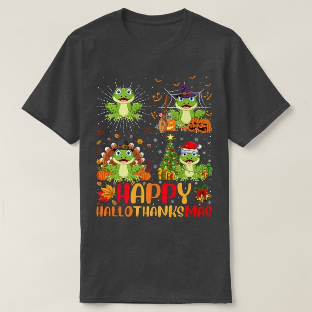 T-shirt Halloween Thanksgiving Christmas Tree Frog Halloth (Design devant)