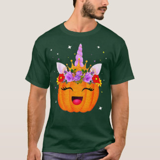 T-shirt Halloween Thanksgiving mignon Unicorn Citrouilles 