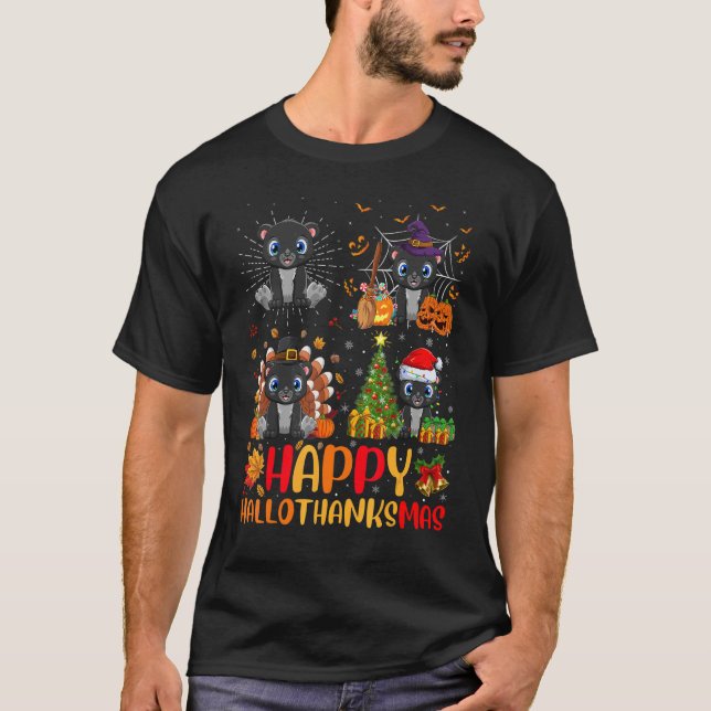 T-shirt Halloween Thanksgiving Noël Cougar Hallomerci (Devant)