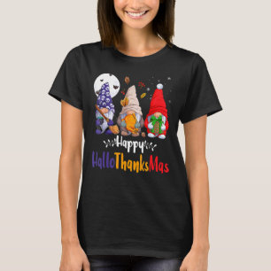 T-shirt Halloween Thanksgiving Noël Happy HalloThanks