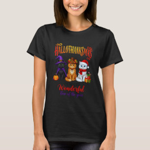 T-shirt Halloween Thanksgiving Noël Heureux HalloThanks