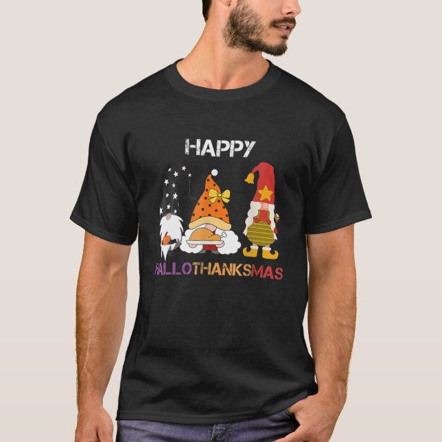 T-shirt Halloween Thanksgiving Noël Joyeux Hallomerci (Devant)