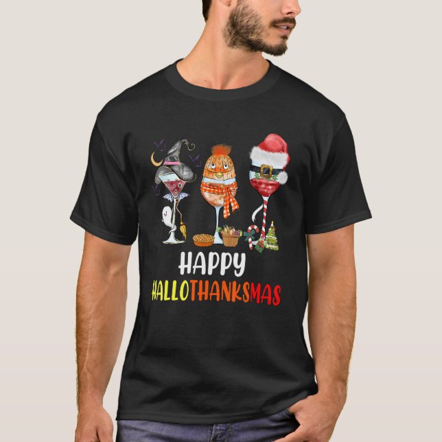 T-shirt Halloween Thanksgiving Noël Joyeux Hallomerci (Devant)