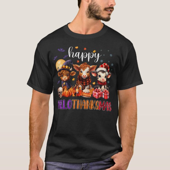 T-shirt Halloween Thanksgiving Noël Joyeux Hallomerci (Devant)