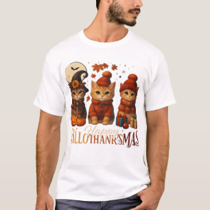 T-shirt Halloween Thanksgiving Noël Joyeux HalloThanks
