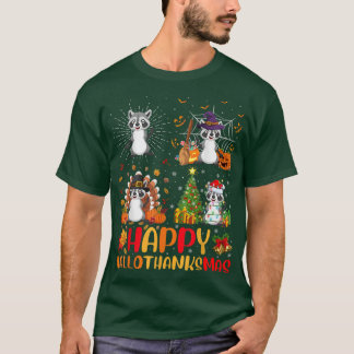 T-shirt Halloween Thanksgiving Noël Raccoon Hallothan