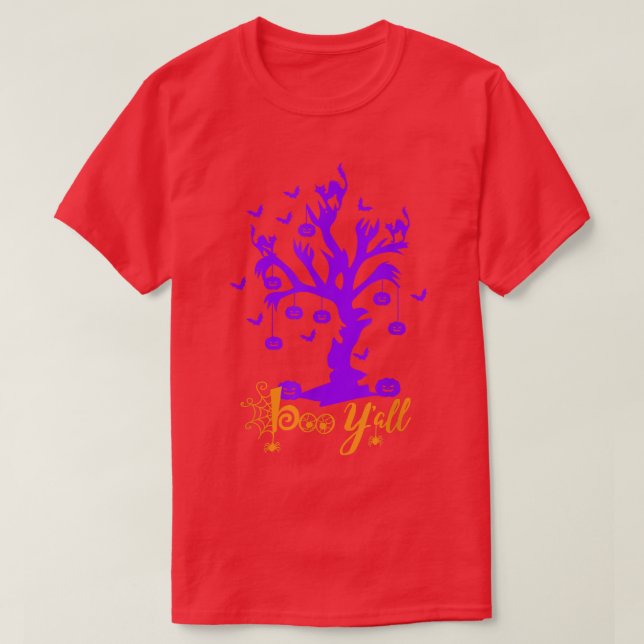 T-shirt Halloween Tree Éffrayant Night Botte avec chats et (Design devant)