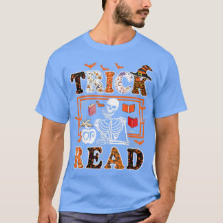 T-shirt Halloween Trick ou Lire Livre Bover Skeleton Tea