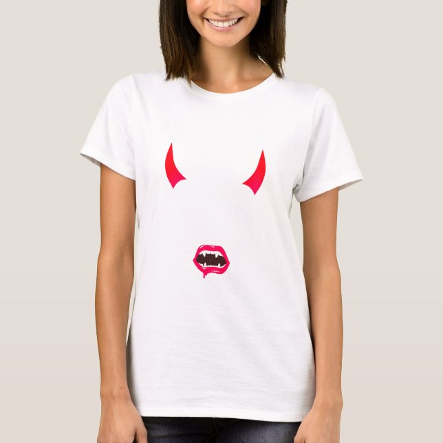 T-shirt Halloween Vampire Éffrayant Déplaisant Zombie Horn (Devant)