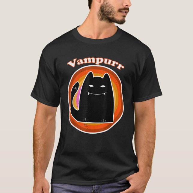 T-shirt Halloween Vampire Kitten noir Dracula Vampurr Chat (Devant)
