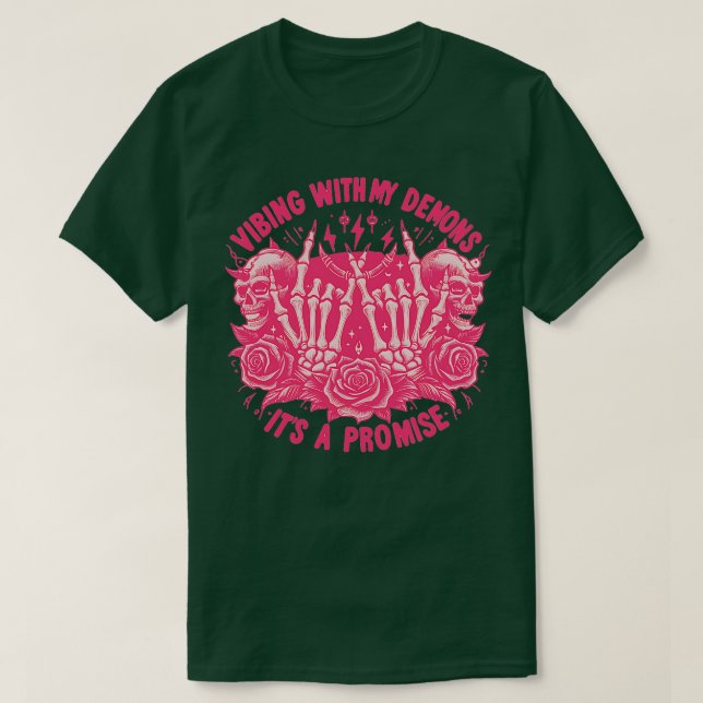 T-shirt HALLOWEEN Vibing with My Demons Skeletons et Rose (Design devant)