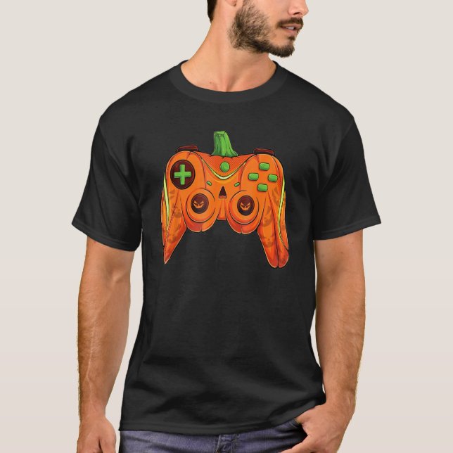 T-shirt Halloween Video Game Controller With Pumpkin Face  (Devant)
