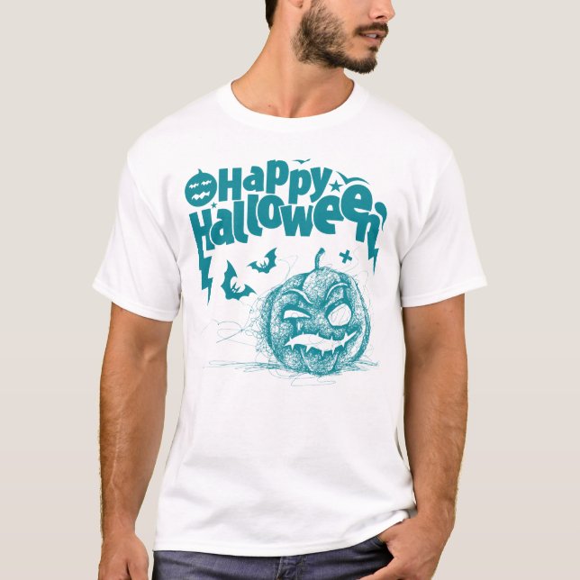 T-shirt Halloween Visage Citrouille Pour Hommes Costume T- (Devant)