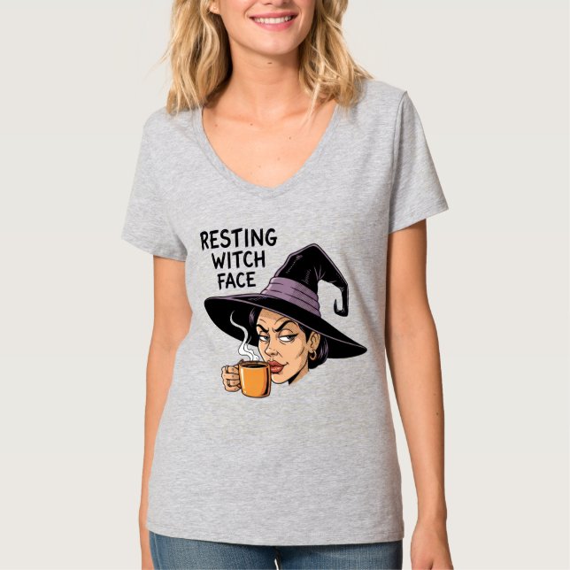 T-shirt Halloween visage de la sorcière de repos (Devant)