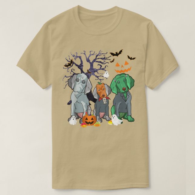 T-shirt Halloween Weimaraner Chien Sorcière Scary Hallowee (Design devant)