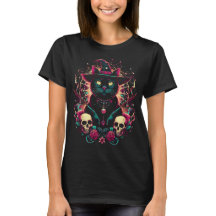 Halloween Witch Kitty Amongst Crânes et Roses