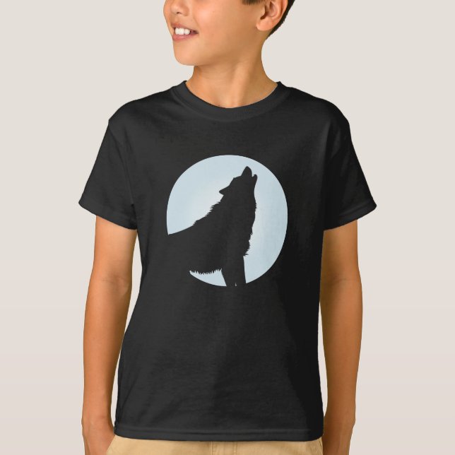T-shirt Halloween Wolf Howling Pleine lune bleue (Devant)