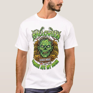 T-shirt Halloween Zombie A Mangé Des Citrouilles Vertes Tê