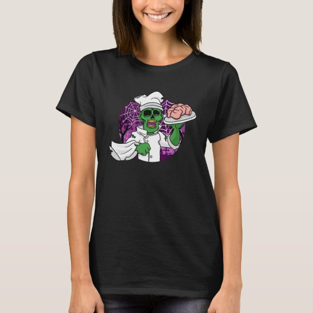 T-shirt Halloween Zombie Chef Chef Brain Kitchen (Devant)