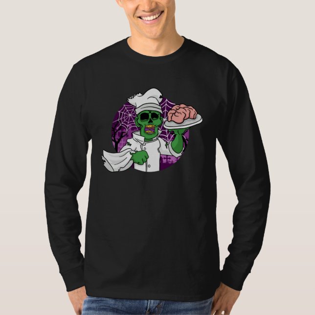 T-shirt Halloween Zombie Chef Chef Brain Kitchen (Devant)