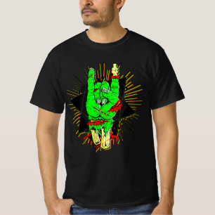 T-shirt Halloween Zombie Green La Mains Bones Blood Rock S