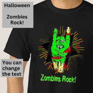 T-shirt Halloween Zombie Green La Mains Bones Blood Rock S