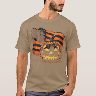 T-shirt Halloweenshirt Pumpkin American Flag Horror Party 
