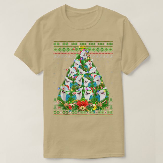T-shirt Hammerhead Shark Lights Xmas Lights Ugly Shark Chr (Design devant)