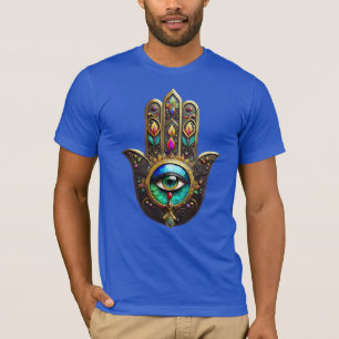 T-shirt Hamsa Brun Coloré Or Arc-en-Ciel Troisième Œil