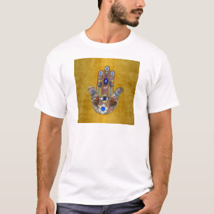 T-shirt Hamsa Coeurs Fleurs Opal Art sur Or