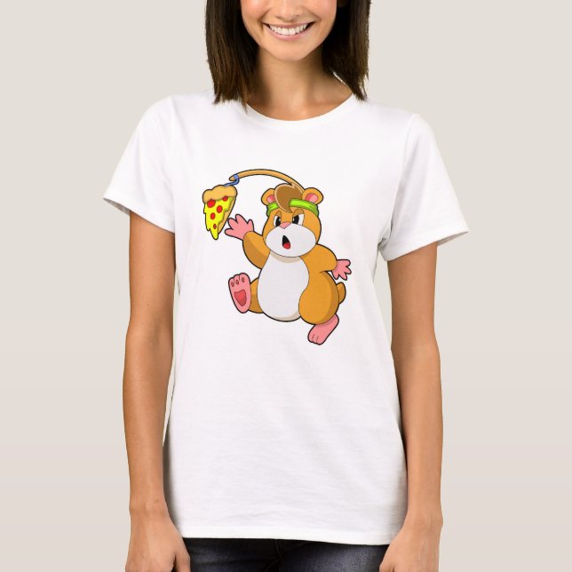 T-shirt Hamster à manger avec pizza (Devant)