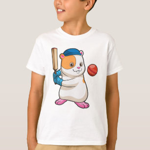 T-shirt Hamster au cricket avec batte de cricket & Casquet