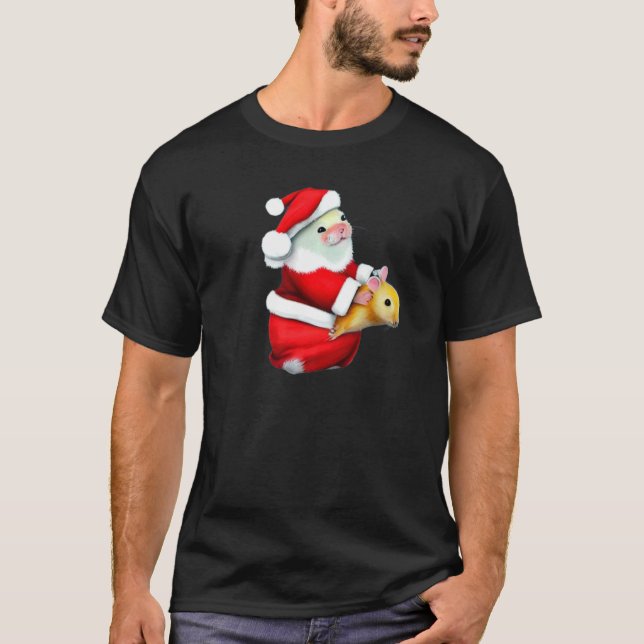 T-shirt Hamster Dad and Hamster Baby in Christmas Costume  (Devant)