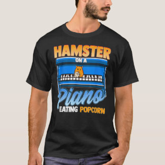 T-shirt Hamster Drôle Sur Un Piano Mangeant Du Popcorn