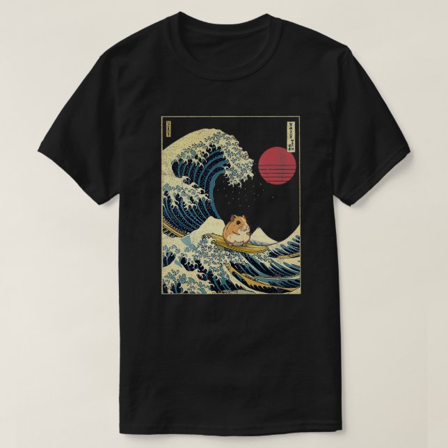 T-shirt Hamster Kanagawa Vague drôle Surf animal (Design devant)