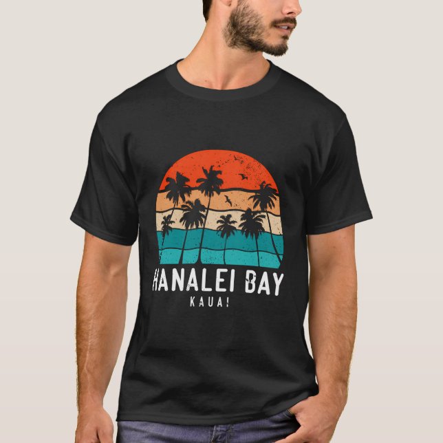 T-shirt Hanalei Bay Kauai Hawaii Hi Beach Palm Tree (Devant)