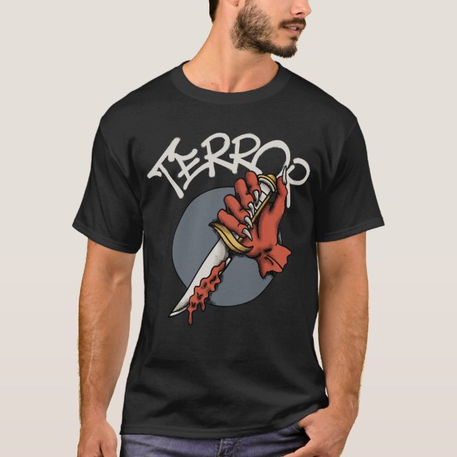 T-shirt Hand Gripping Bloodied Knife streetwear  (Devant)