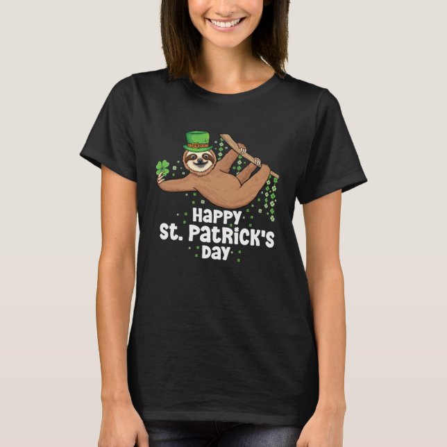 T-shirt Hanging Cute Irish sloth shamrock st Patrick s day (Devant)