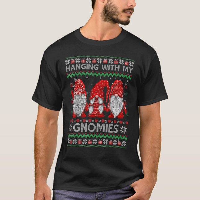 T-shirt Hanging with Gnomies Plaid Red Ugly Christmas Swea (Devant)