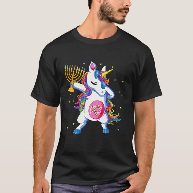 T-shirt Hanoukka Dabbing Unicorn (Devant)