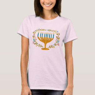 T-shirt HANOUKKA Menorah couronne florale Juive Holiday