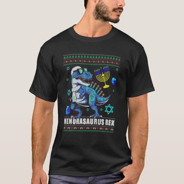 T-shirt Hanoukka Rex Menorasaurus Rex Dinosaur Drôle Menor (Devant)