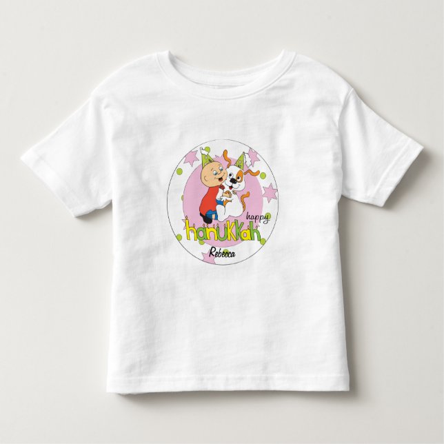 T-shirt Hanoukka Toddler/Chien/Vert/Rose (Devant)